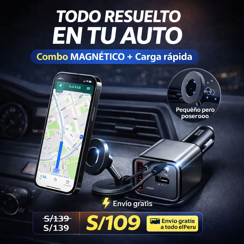SUJETADOR MAGENTICO PRO + CARGADOR RETRACTIL CARGA RAPIDA (5845)